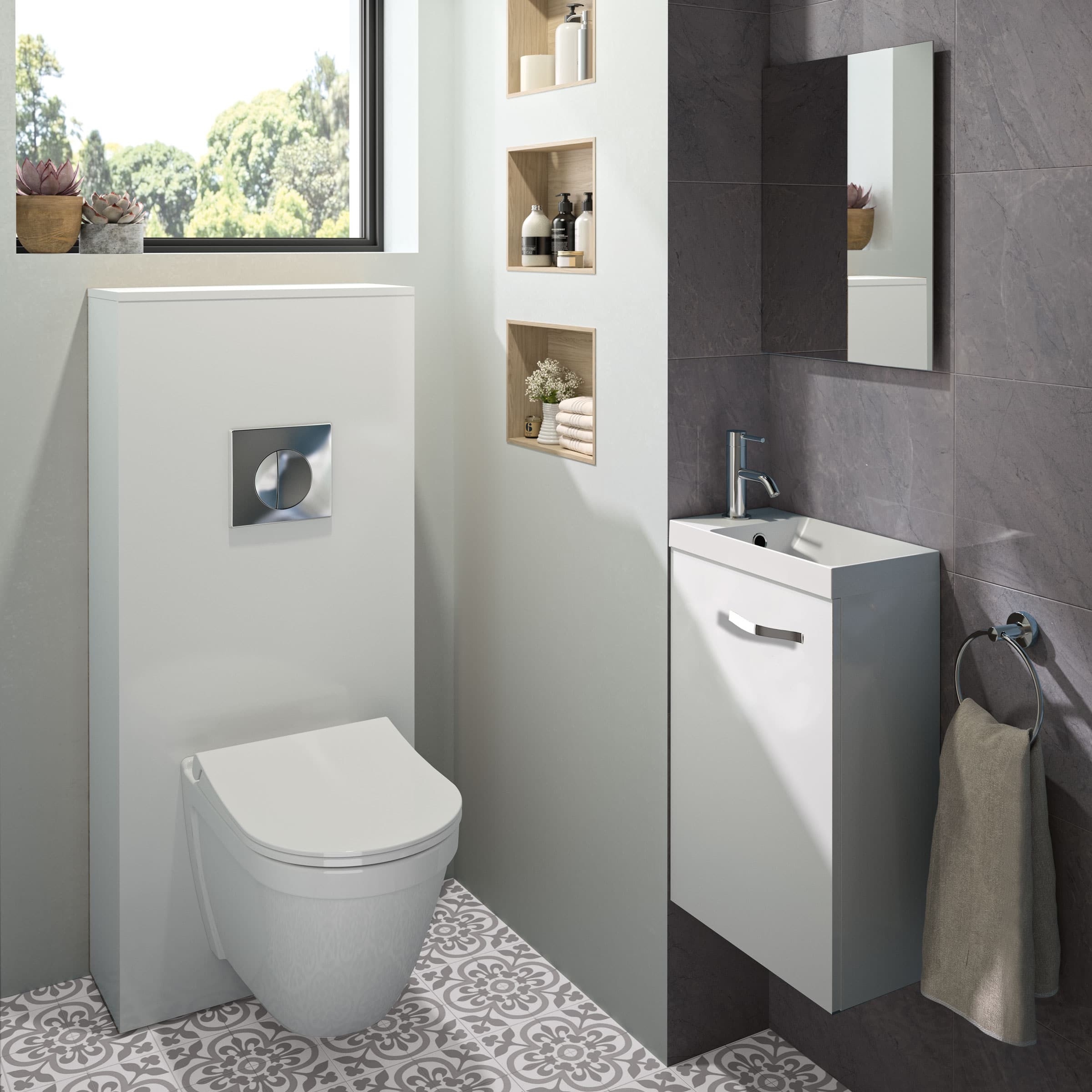Néova - Palerme - Solutions ESPACE WC - Habillage Bâti-support et meuble lave-Mains