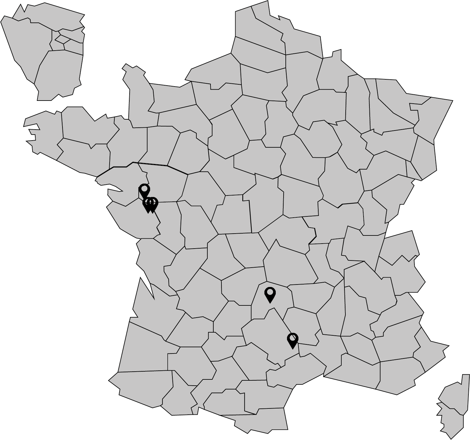 Carte de France + position sites