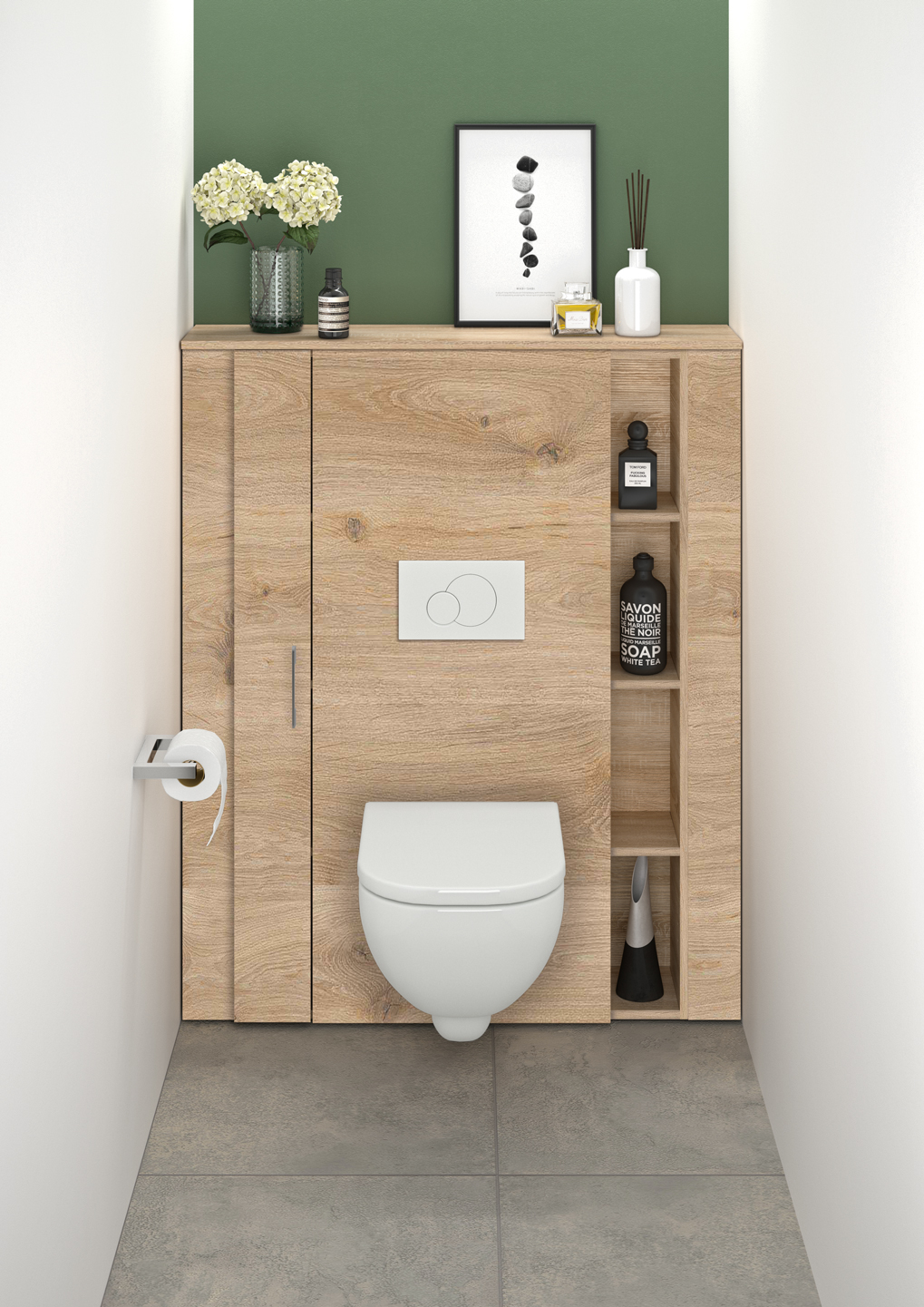 Habillage-bâti-réglable_Ch-miel_poignée-chromé-modèle-P149 Néova - Palerme - Solutions ESPACE WC - Habillage Bâti-support et meuble lave-Mains