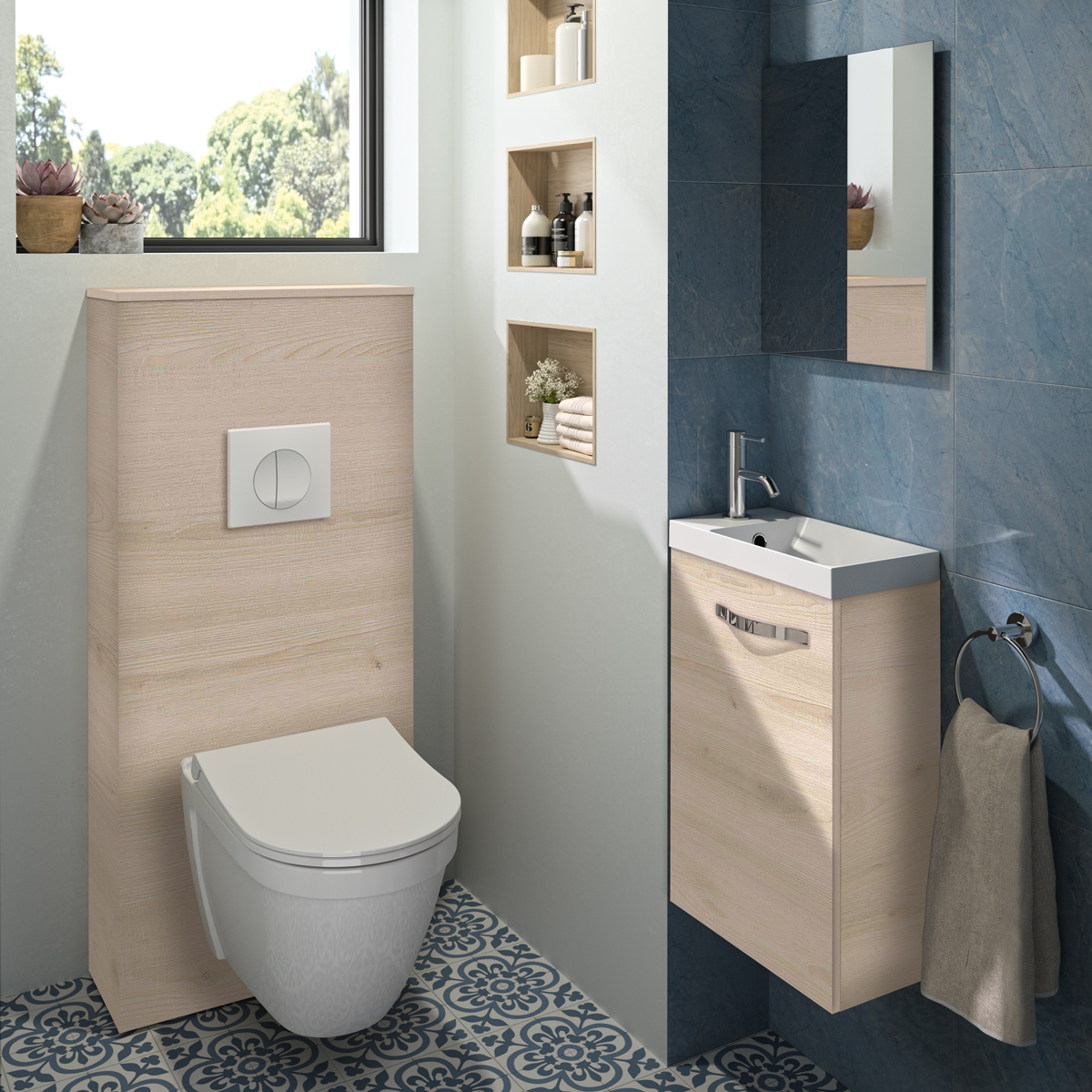 NE_LAVE-MAINS-L400_Châtaignier-blanc Néova - ESPACE WC Lave-mains et habillage bâti-support - Chêne Bardolino Naturel