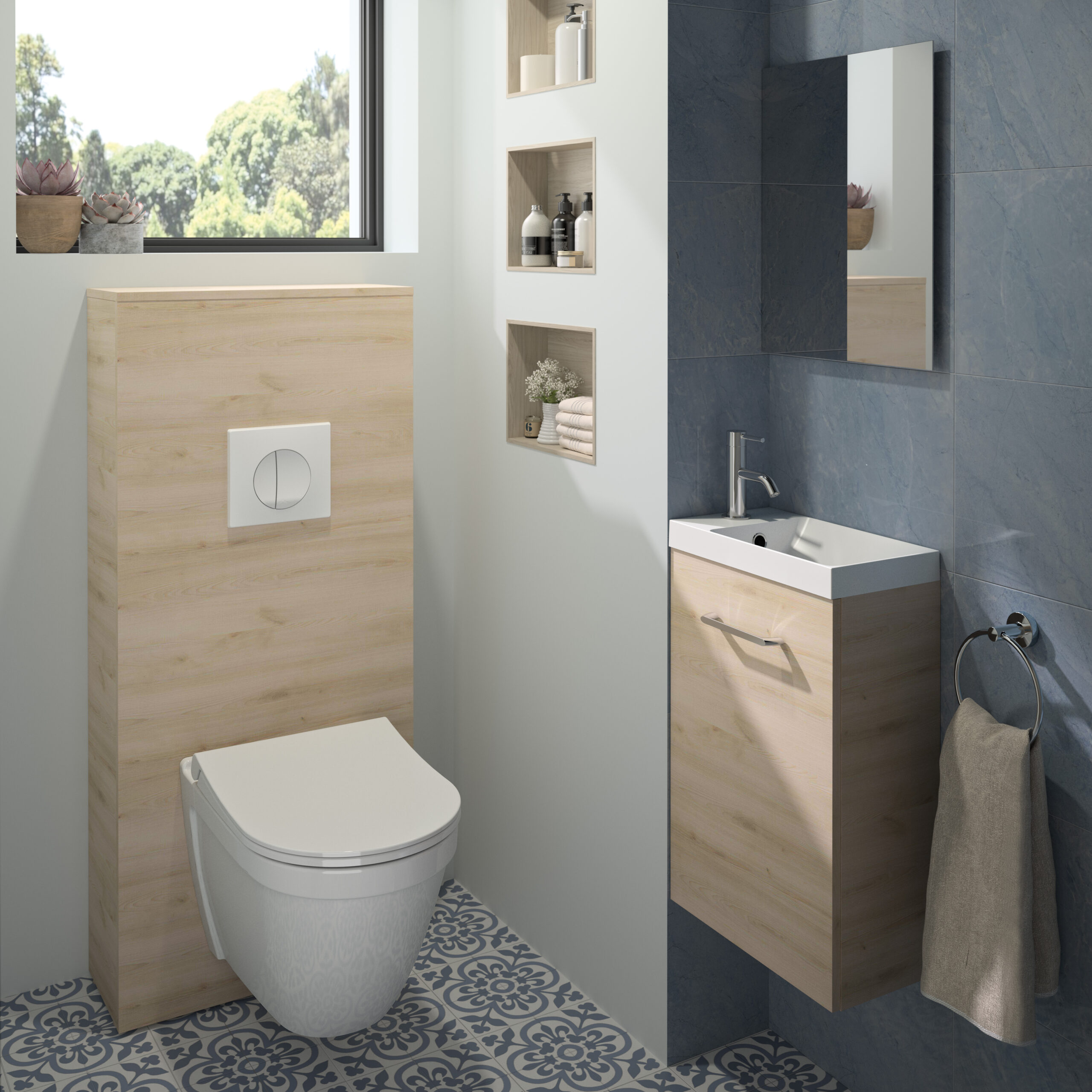 Néova - ESPACE WC Lave-mains et habillage b ti-support - Chêne Bardolino Naturel