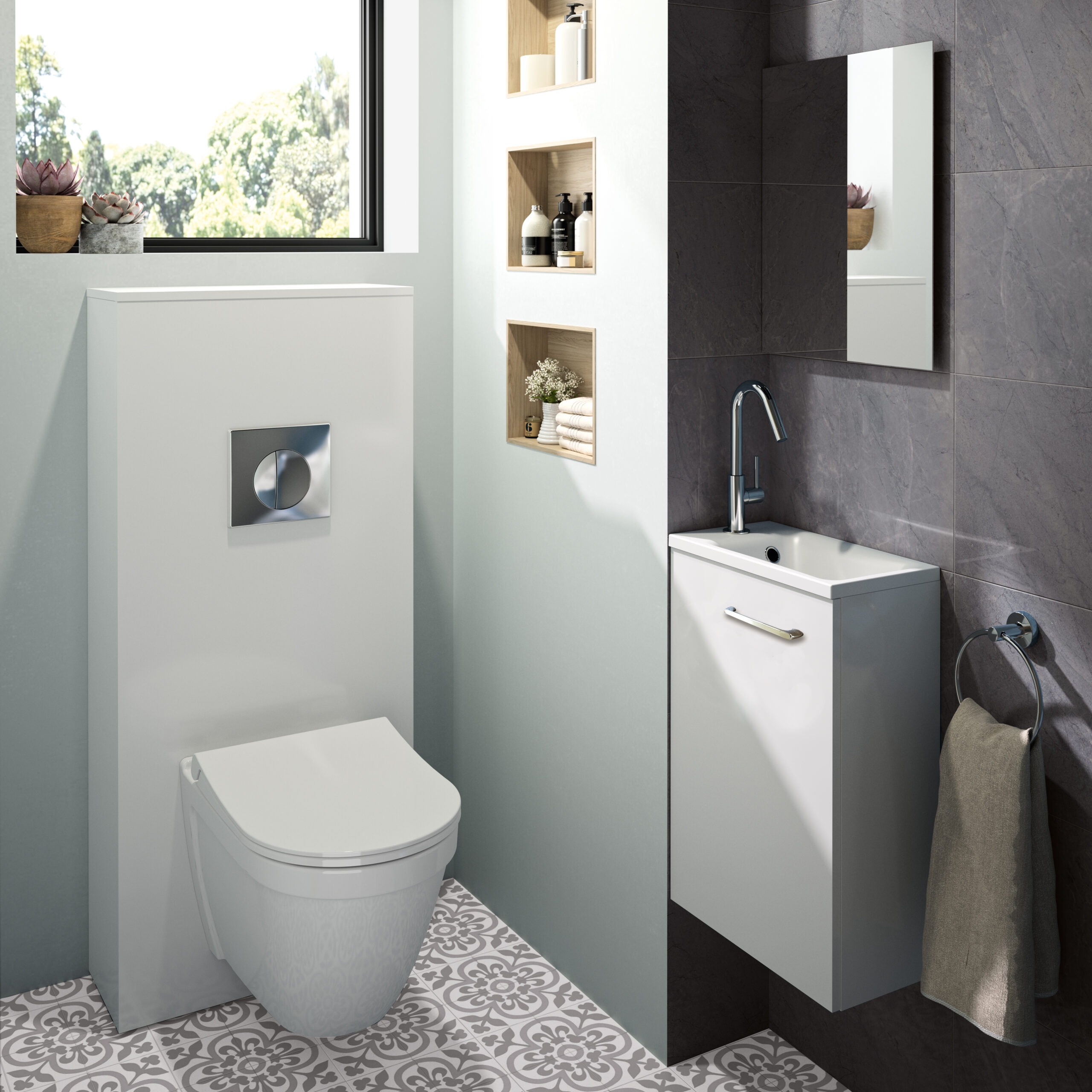 Néova - Palerme - Solutions ESPACE WC - Habillage B ti-support et meuble lave-Mains